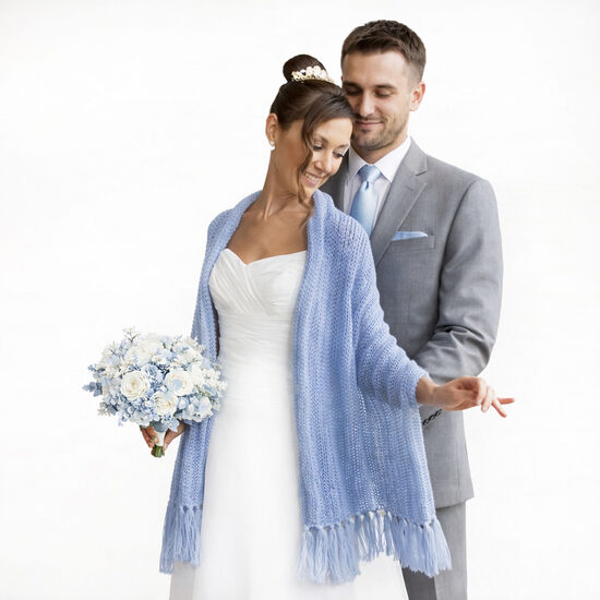 Sky Blue Knitted Bridal Shawl, Wedding Knit Wrap, Winter Bridesmaid Cover Up Light Blue, code WB21